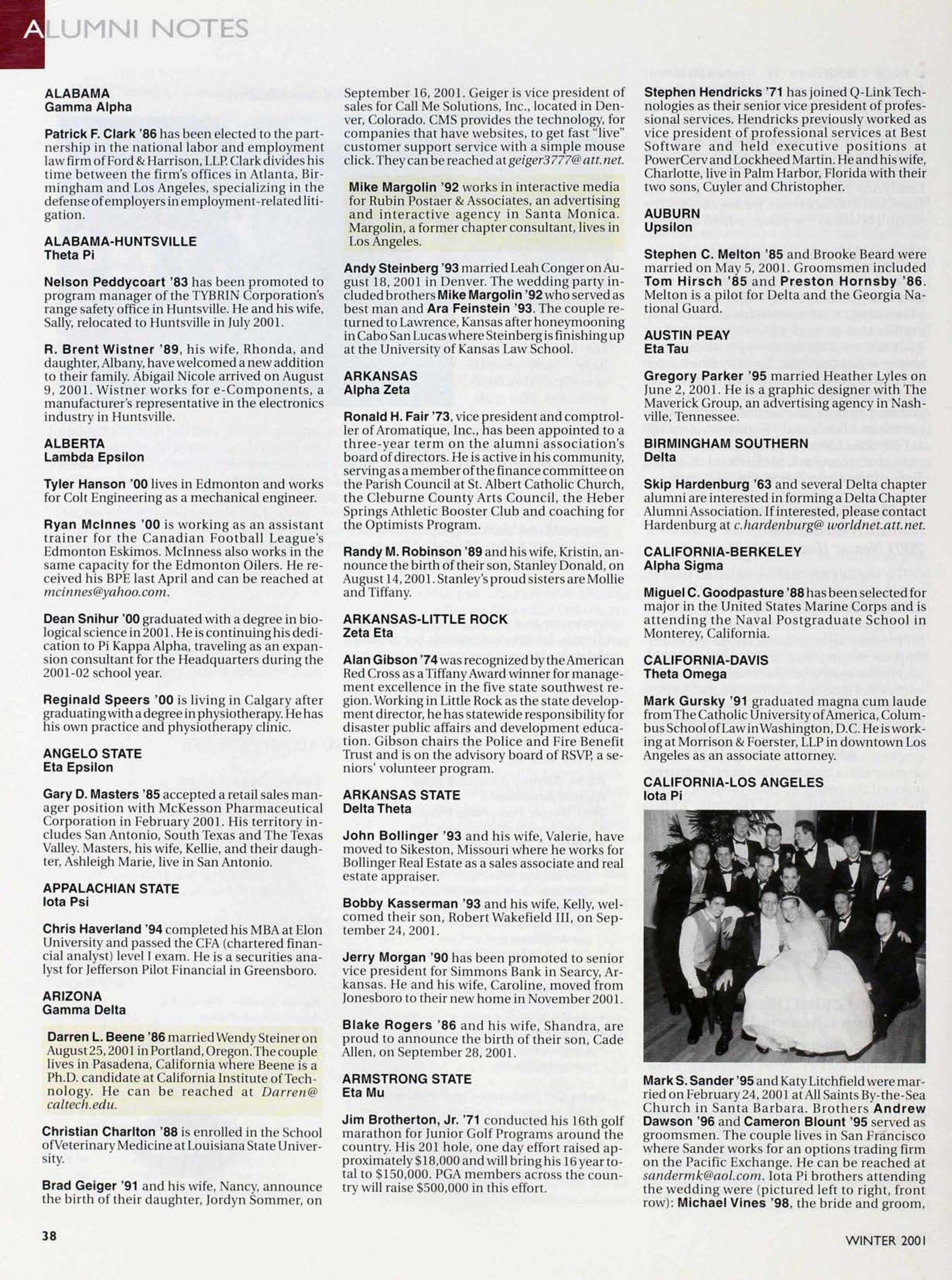 Alumni Notes, Winter 2001